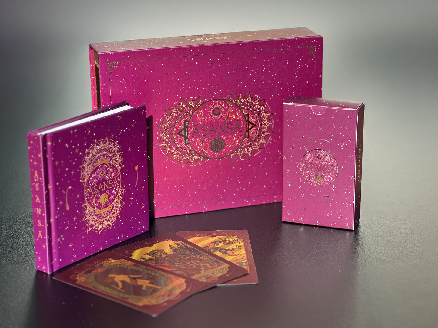 ĀŚANSĀ - Tarotdeck Lila/Gold Geschenkbox